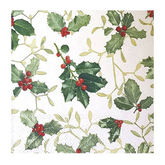 Cocktail Paper Napkins 25cm, Holly & Mistletoe *ETA Nov